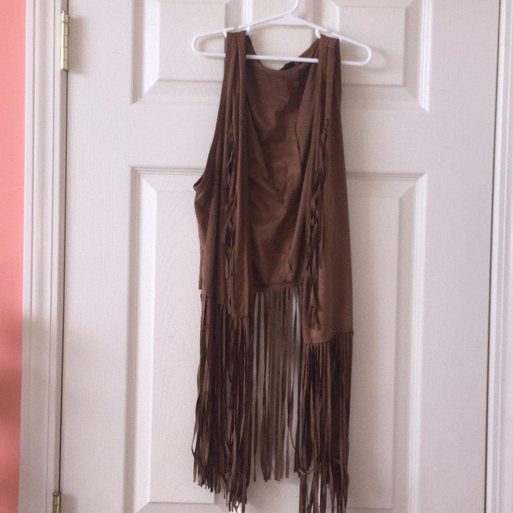 Fake leather, Brown tasseled vest.